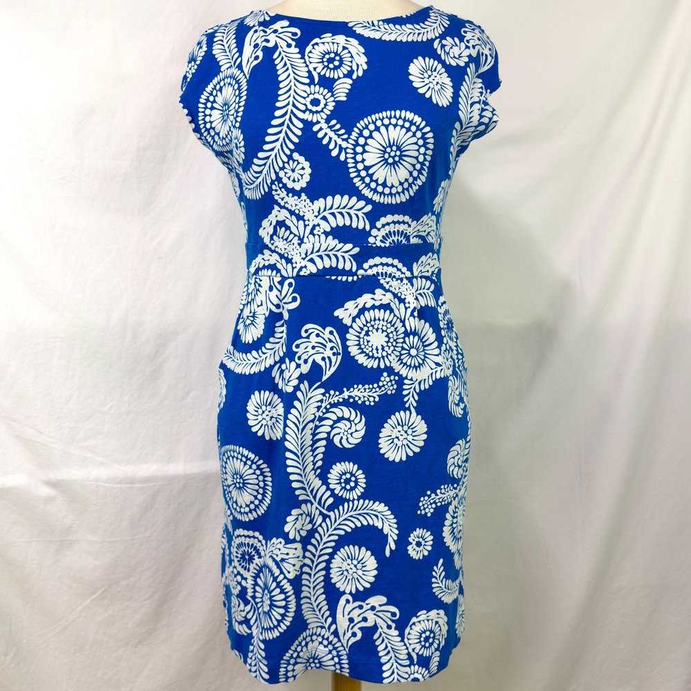BODEN Florrie Dress 100% Cotton Jersey Blue Floral Women's US 8P Petite Pockets